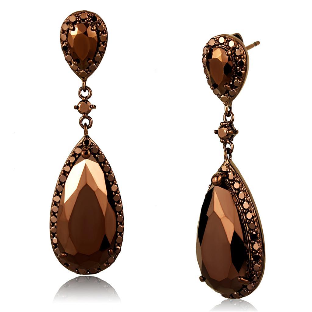 JCE1110 IP Coffee light Brass Earrings with AAA Grade CZ  in Light Coffee